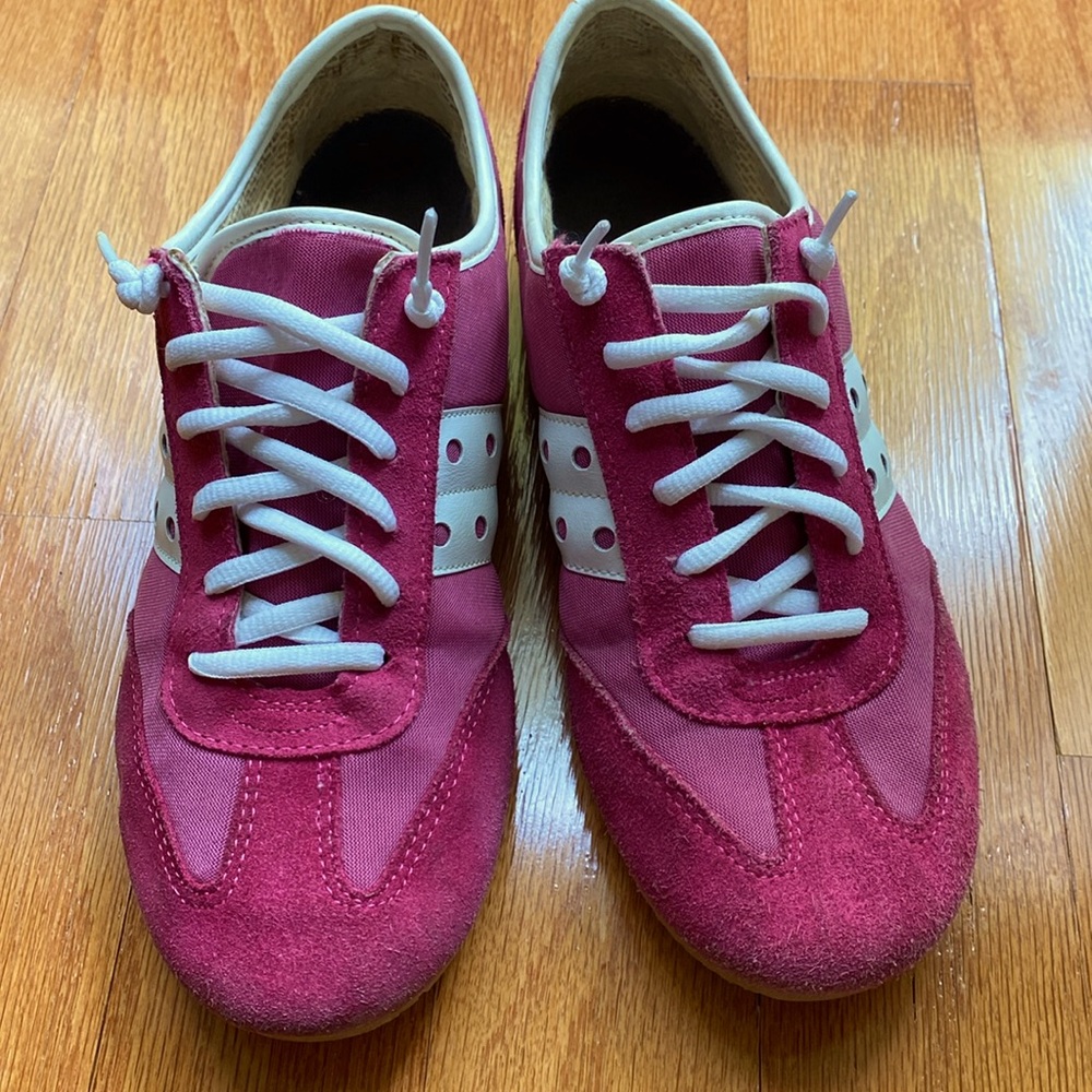 Pink suede sneakers